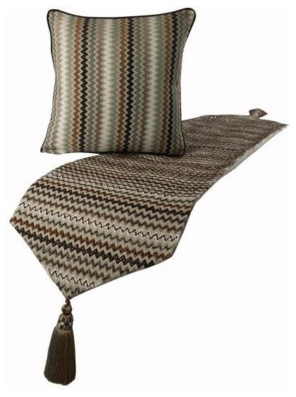 Beige Queen 74"x18" Bed Runner With Pillow Cover, Velvet Bed Throws, Chevron Fun