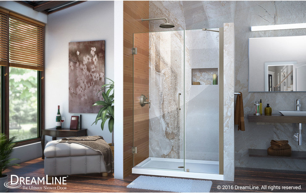 DreamLine Unidoor 47" to 48" Frameless Hinged Shower Door, Brushed Nickel