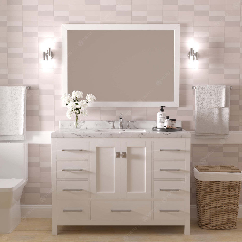 Caroline Avenue 48" Bath Vanity, White With Marble Quartz Top