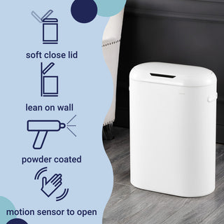 13.2-Gallon Slim Oval Motion Sensor Touchless Trash Can, Touch Mode,Silver,White