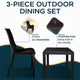 LeisureMod Kent Weave Design 3-Piece Outdoor Patio Dining Set, Black