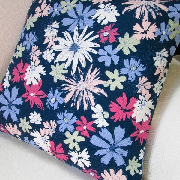 Indoor Ink Outburst Flowers In Navy Blue 20x20 Throw Pillow, Pillow Cover Only