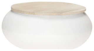 vidaXL Coffee Table Round End Table Accent Sofa Table White Solid Wood Mango