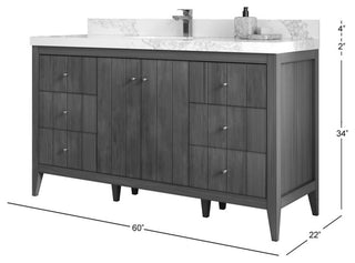Atlanta Teak 60" Single Sink Bath Vanity, Dark Natural 2" Viola Night