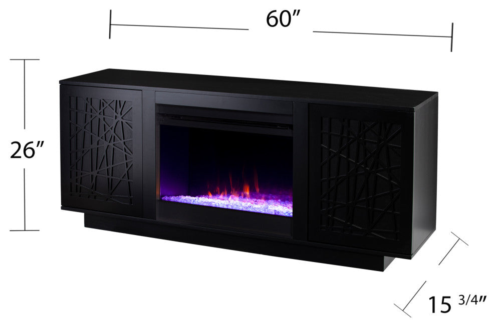 Vivian Color Changing Fireplace With Media Storage, Black