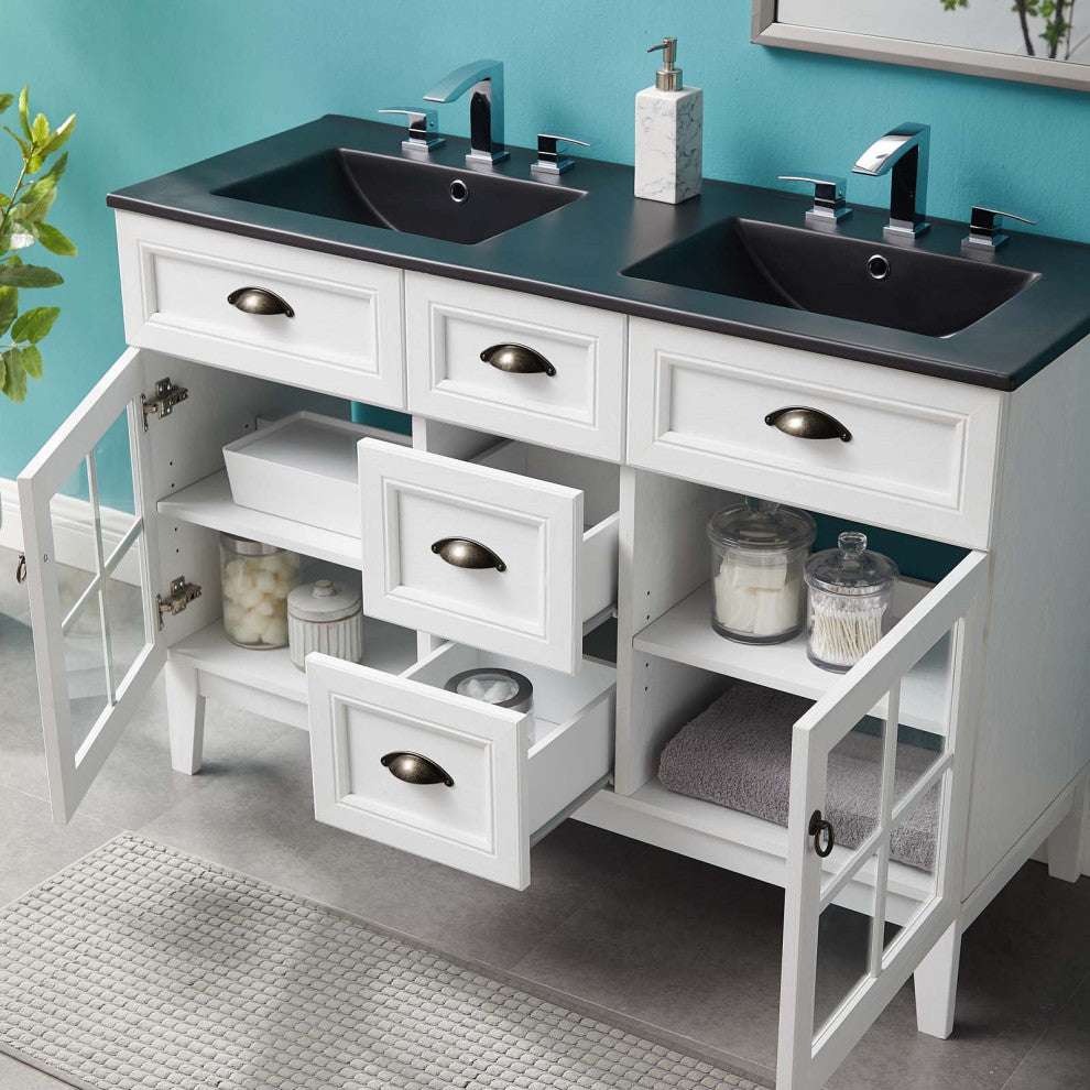 Isle 48" Double Bathroom Vanity Cabinet White Black