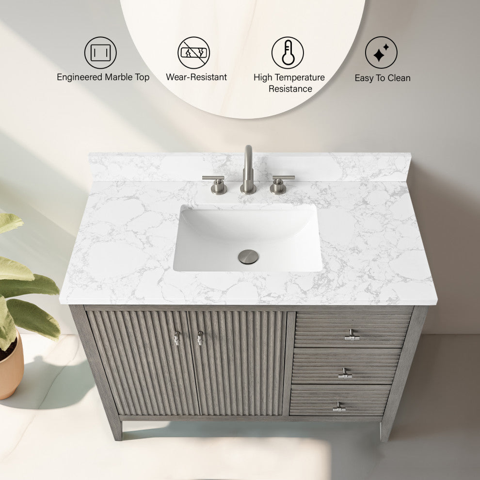 Vanity Art Freestanding Vanity, Driftwood Gray, 42", Single Sink, Brushed Nickel