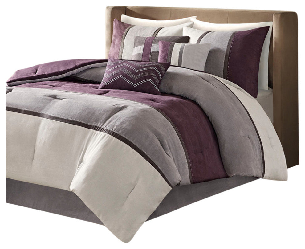 Madison Park Palisades Palizzate Suede 7-Piece Comforter Set, Purple, Cal King
