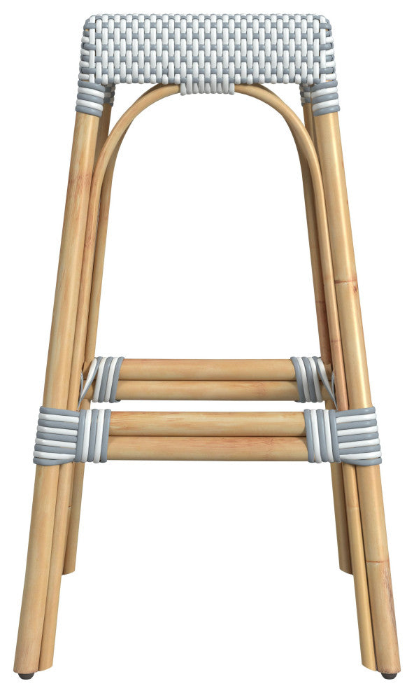 Tobias 30" Rectangular Rattan Barstool, Light Blue