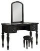 Benzara BM268888 3 Piece Vanity Set With Carved Mirror and Turned Legs, Black