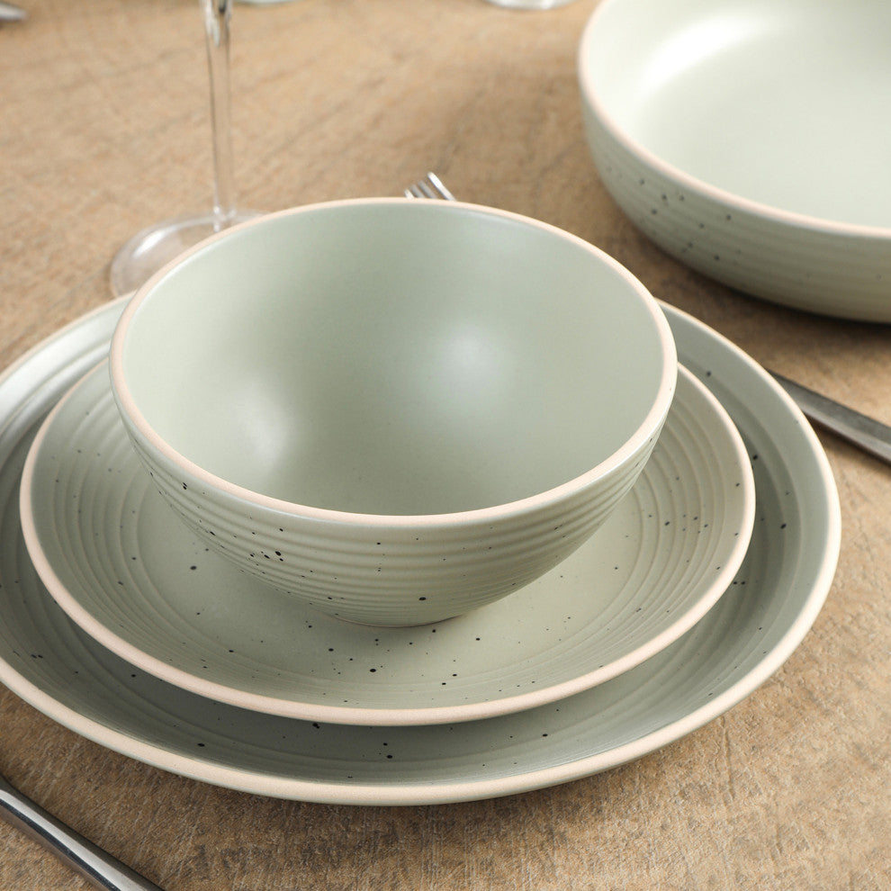 Stone Lain Lauren Stoneware 16 Piece Dinnerware Set, Green