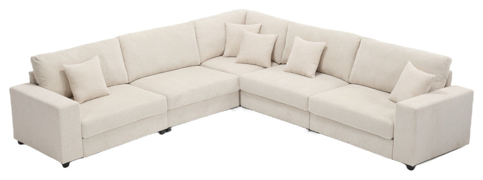 117.2'' Corduroy Modular Sofa Sectional with Matching Accent Pillows