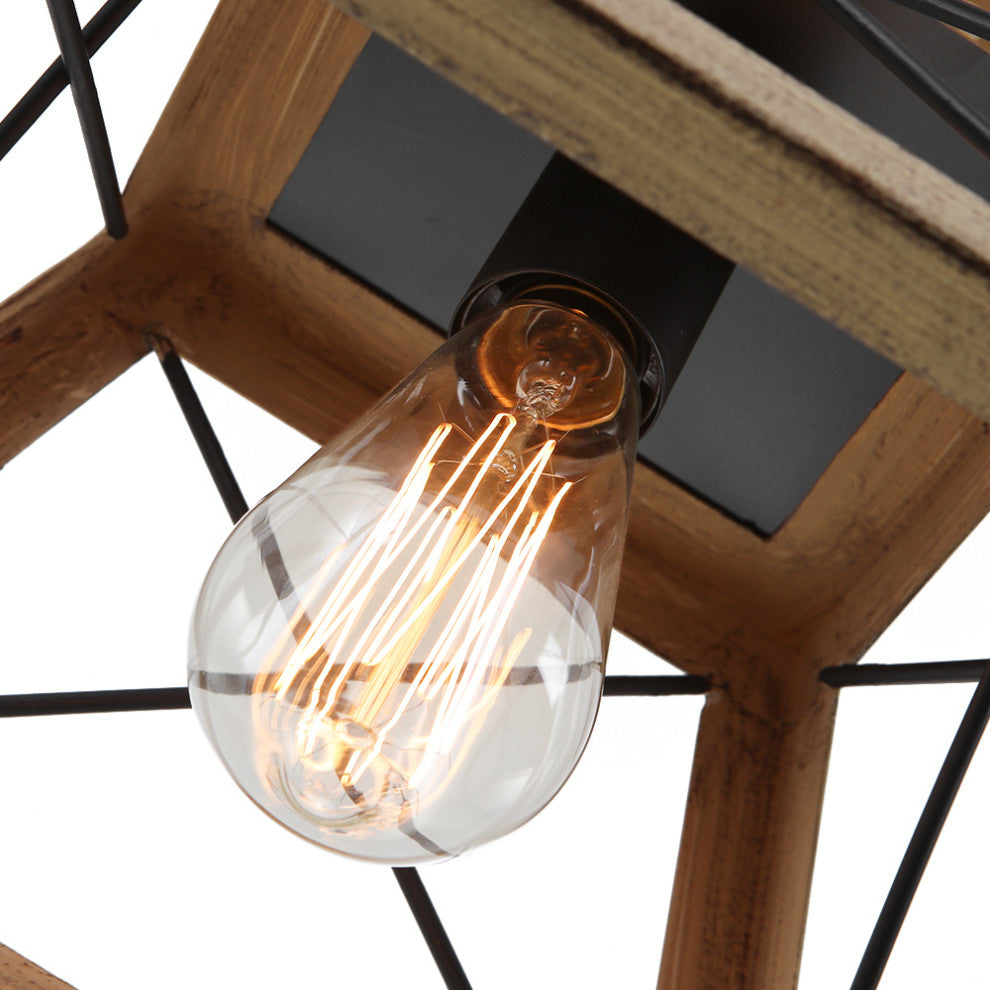 Rustic 1-Light Single Rectangle Pendant Light, Brown