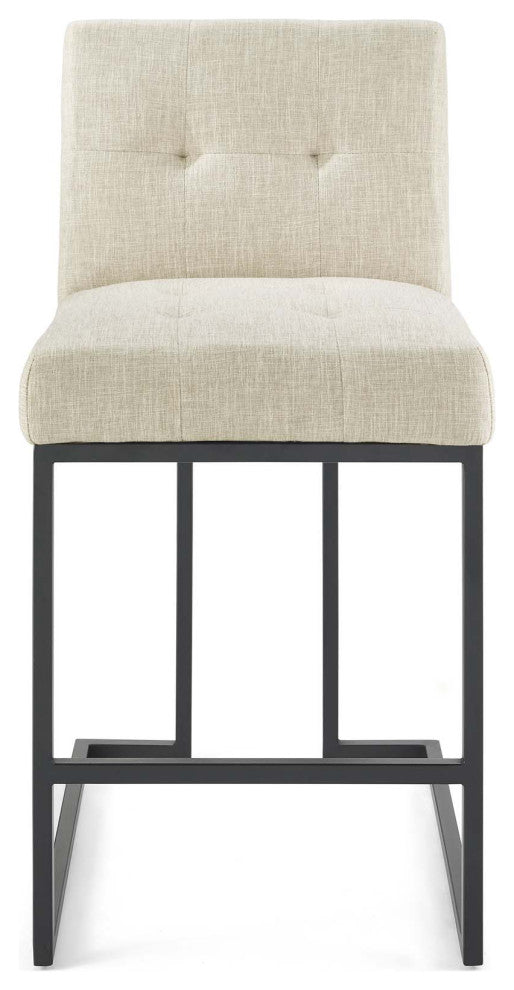 Counter Stool Chair, Fabric, Metal, Black Beige, Bar Pub Cafe Bistro Restaurant