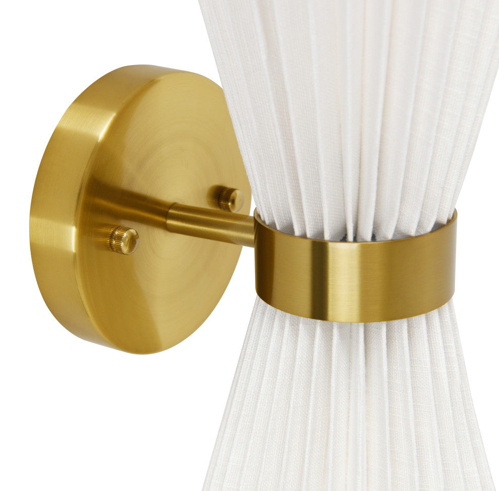Beacon Lighting Amore Pleated Wall Bracket, Brass With White Linen Shade, 2 Light