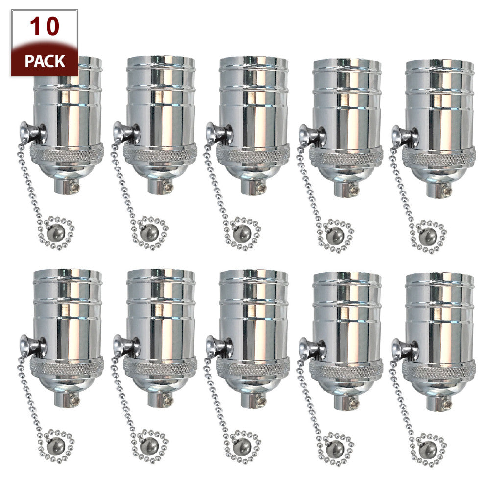 Royal Designs, Inc. Vintage Pull Chain Lamp Socket, Polished Nickel, Set of 10