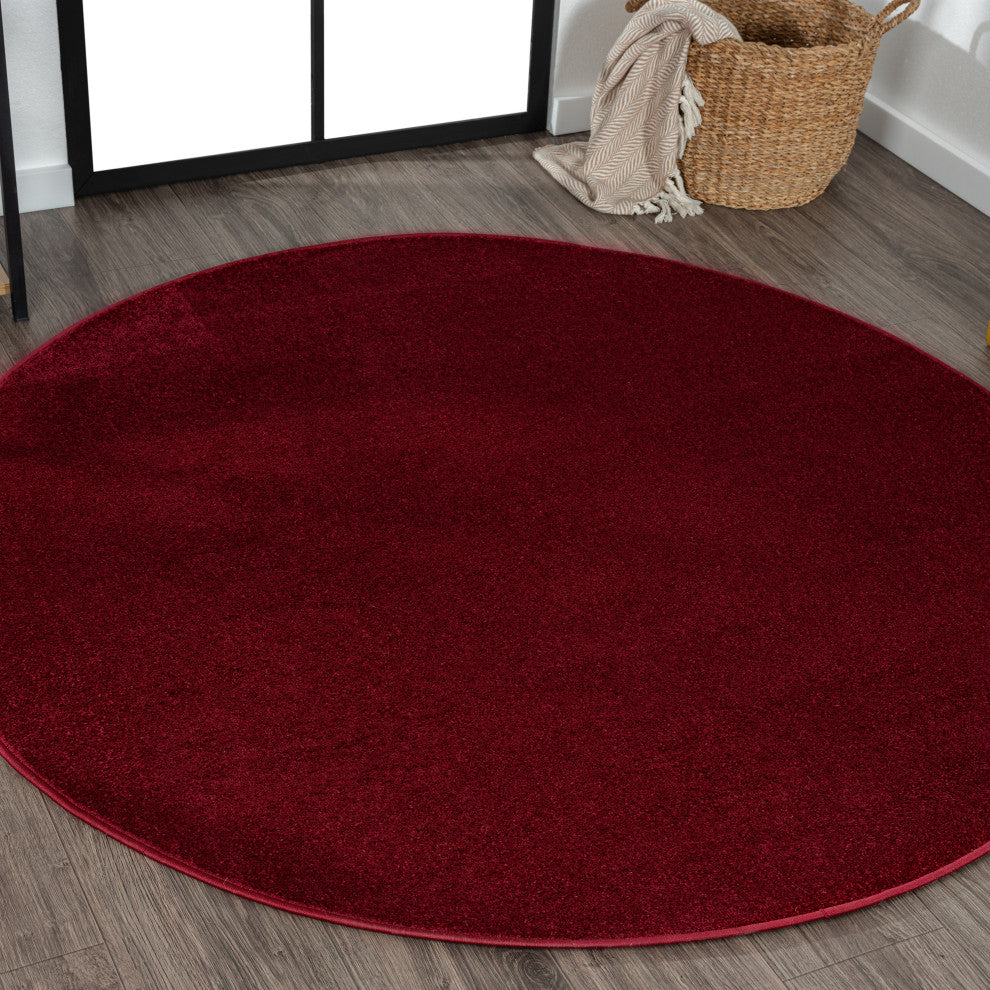 Haze Solid Low-Pile Dark Red 8' Round Area Rug