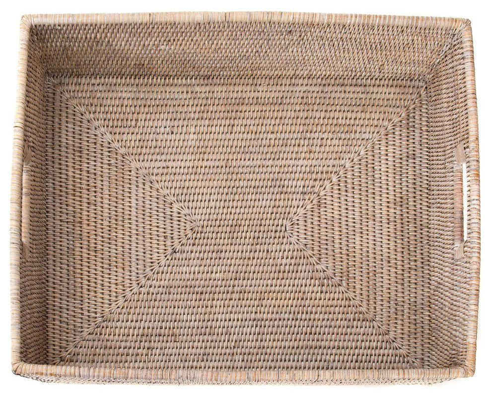 Artifacts Rattan™ Rectangular Basket with Cutout Handles, White Wash, 20"x16"x6"