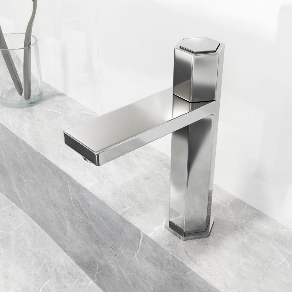 VIGO Nova 8" H Button Operated Single Hole Bathroom Faucet, Chrome, Without Extras