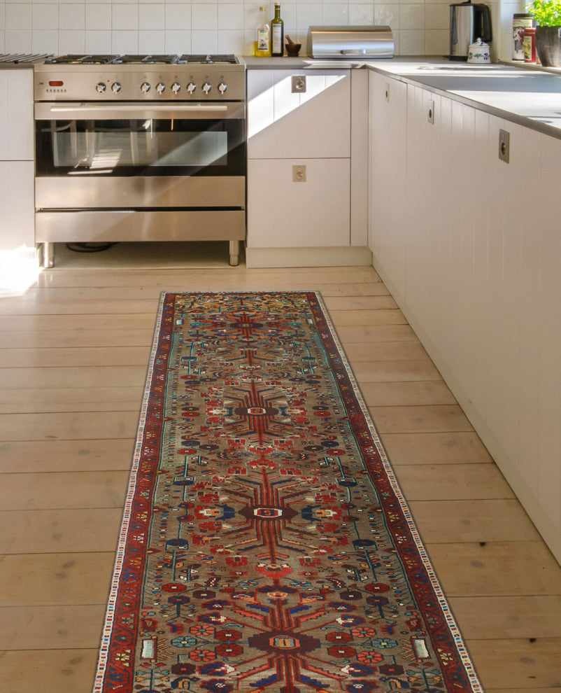 Fine Vintage Distressed Shahnaz Light Brown/Rust Runner, 3'1x13'10