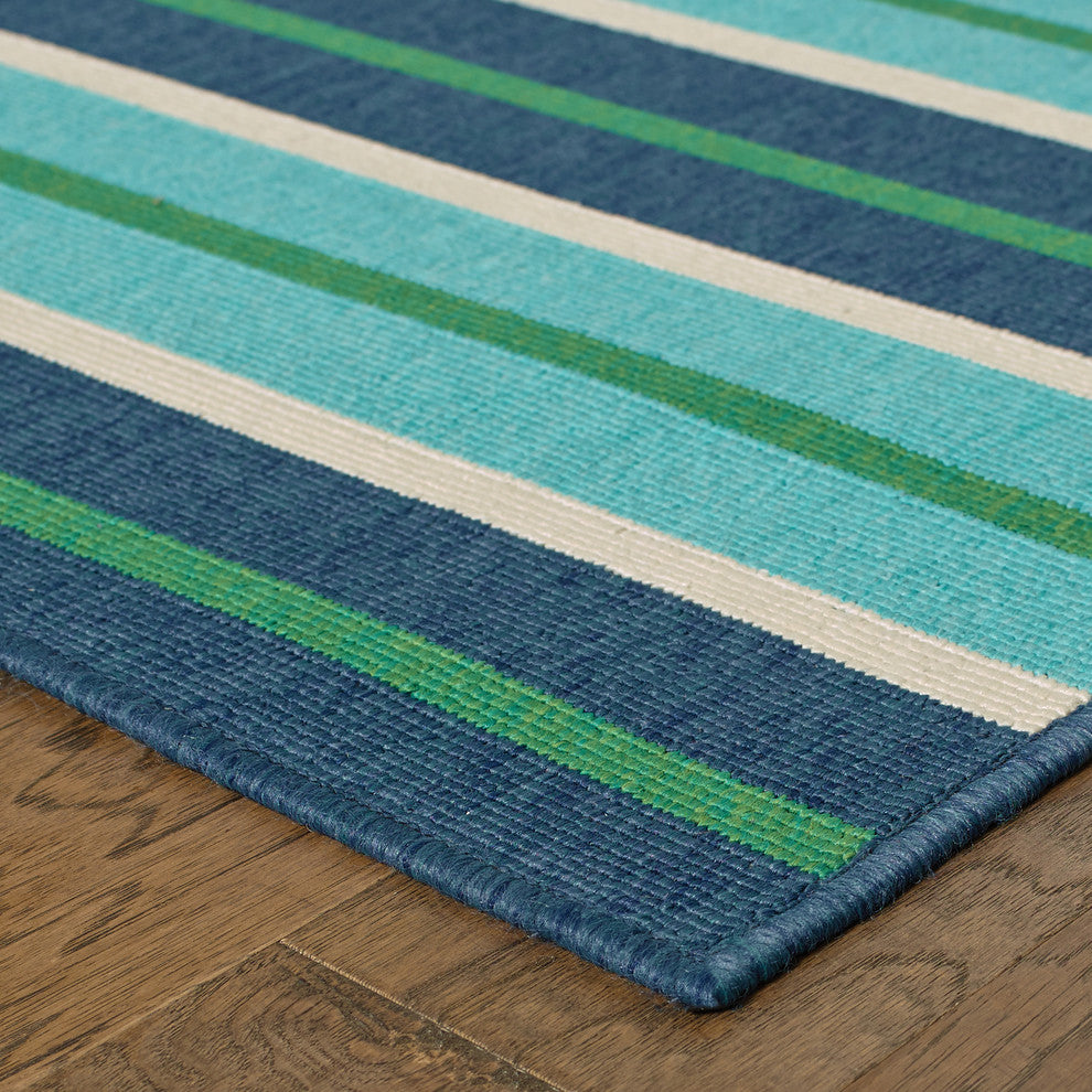 Oriental Weavers Meridian Blue/Green Stripe Indoor/Outdoor Rug 7'10"X10'10"