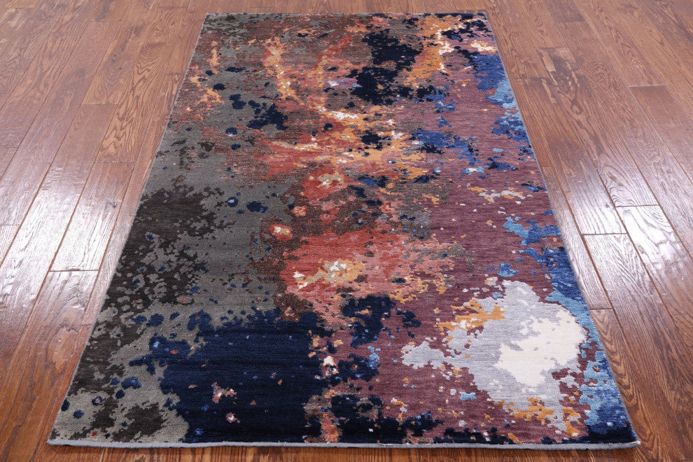 3' 11" X 6' 0" Abstract Wool and Silk Hand Knotted Rug Q6170