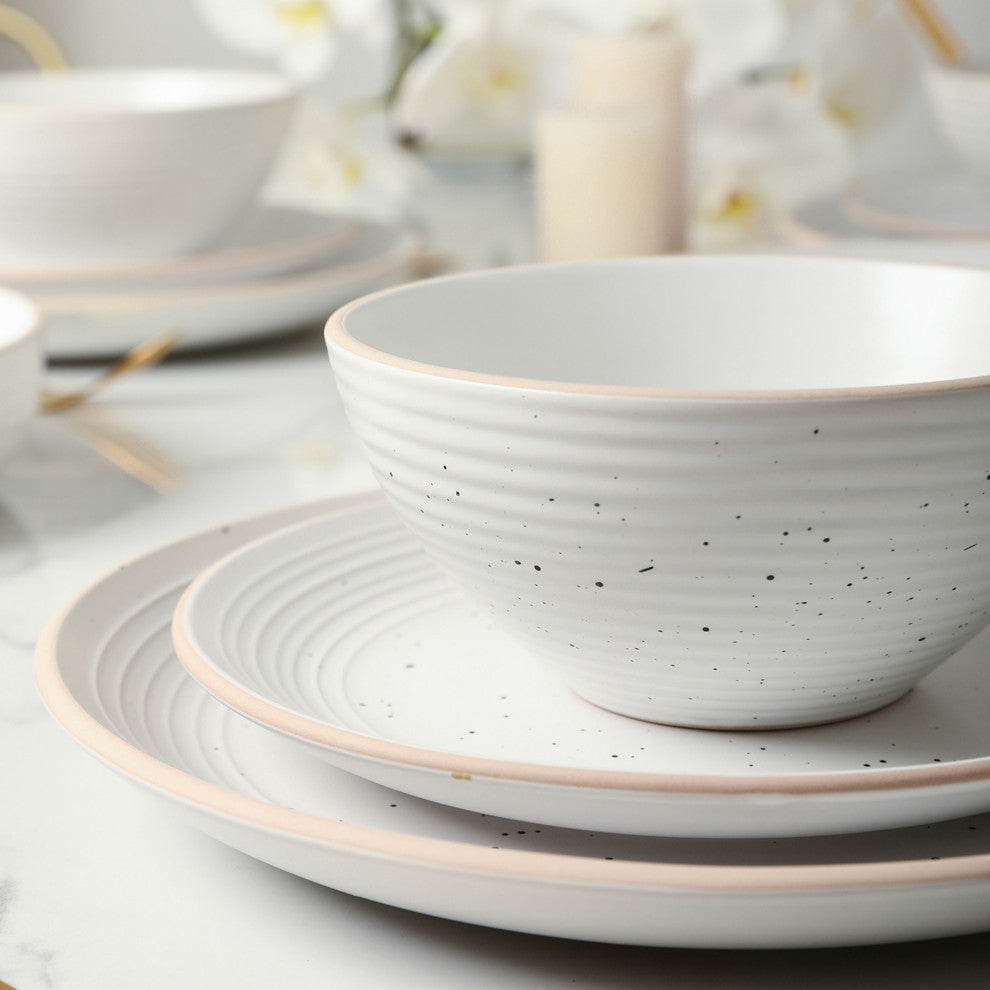 Stone Lain Lauren Stoneware 32 Piece Dinnerware Set, Off White