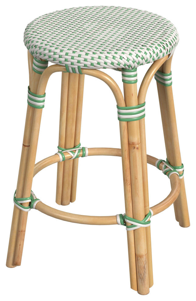 Tobias Rattan Counter Stool, Green
