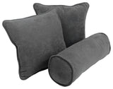 Solid Microsuede Throw Pillows With Inserts, 3-Piece Set, Steel Grey