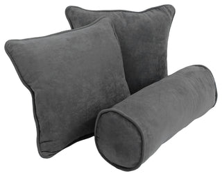 Solid Microsuede Throw Pillows With Inserts, 3-Piece Set, Steel Grey
