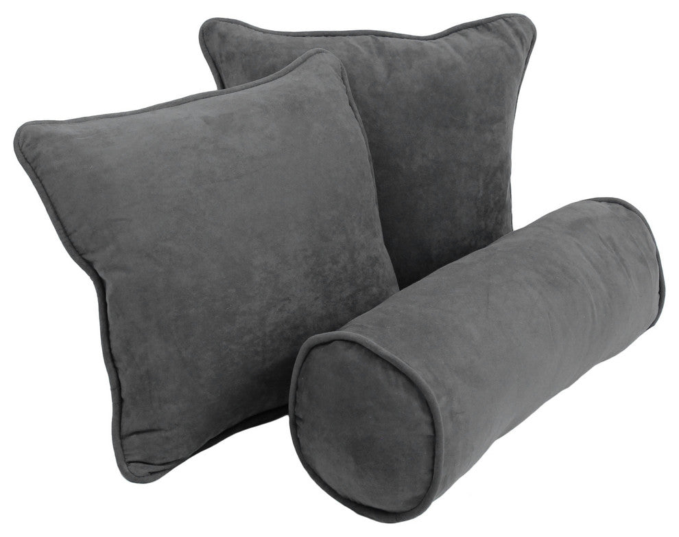 Solid Microsuede Throw Pillows With Inserts, 3-Piece Set, Steel Grey
