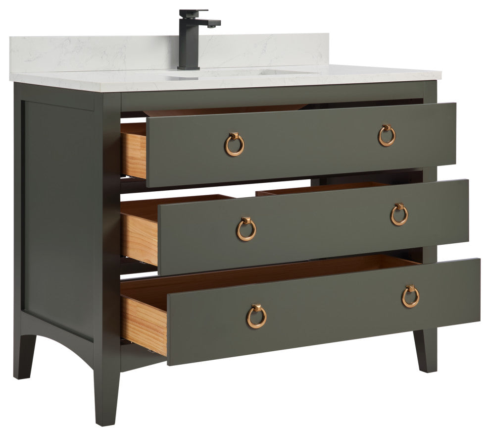 Legion Furniture WS2518 Series Bathroom Sink Vanity, Pewter Green, 42", Artificial Stone Top, Single Sink