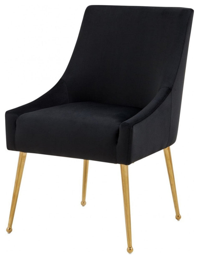 Set of Two Black Gold Velvet Dining Chairs