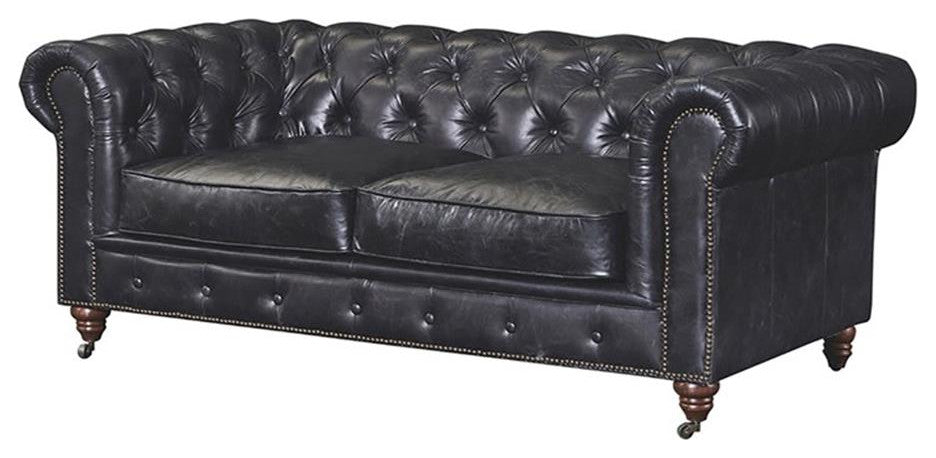 Crafters and Weavers Craftsman Mission Leather Loveseat in Black