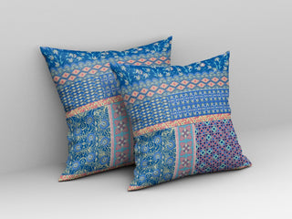 16 Blue Yellow Patch Indoor Outdoor Zippered Throw Pillow