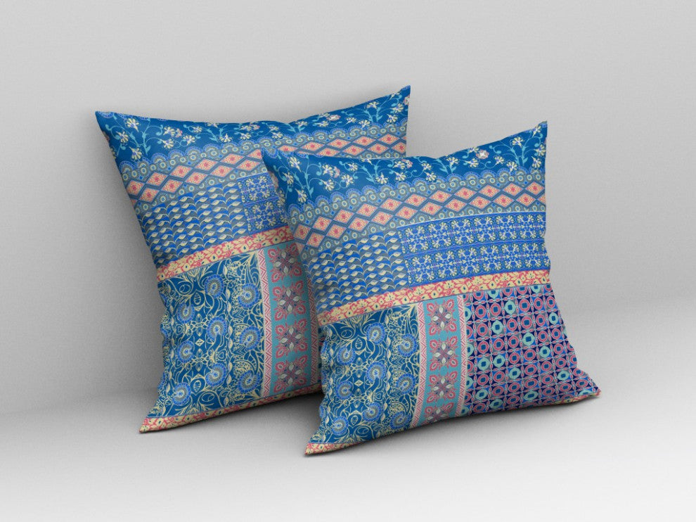 16 Blue Yellow Patch Indoor Outdoor Zippered Throw Pillow