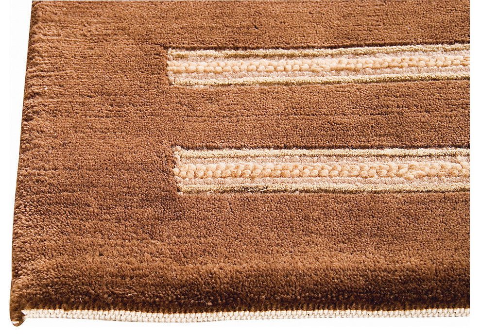 Hand Knotted Brown New Zealand Wool Area Rug, 4'6"X6'6"