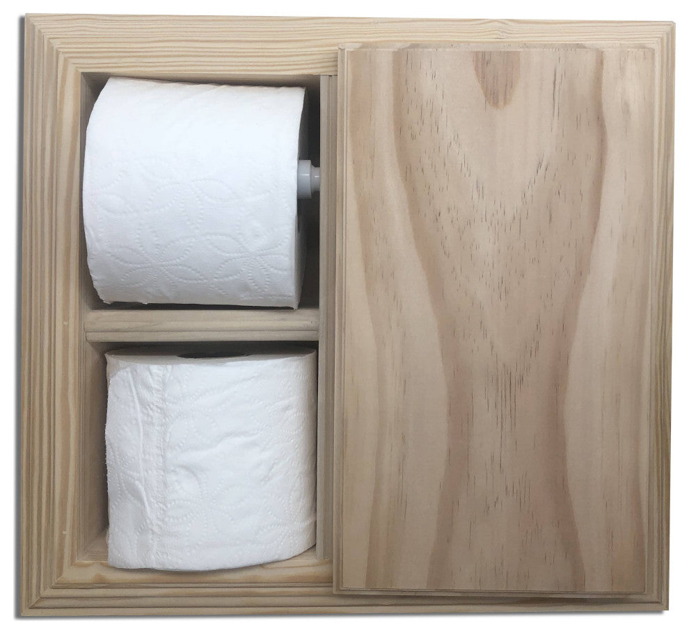 Hyacinth Wood Recessed Toilet Paper Holder With Storage 14x12.75, Unfinished