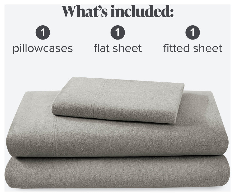 Bare Home Cotton Flannel Sheet Set, Light Gray, Twin Xl