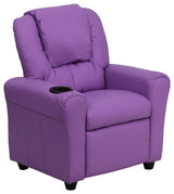 Contemporary Lavender Vinyl Kids Recliner with Cup Holder and Headrest