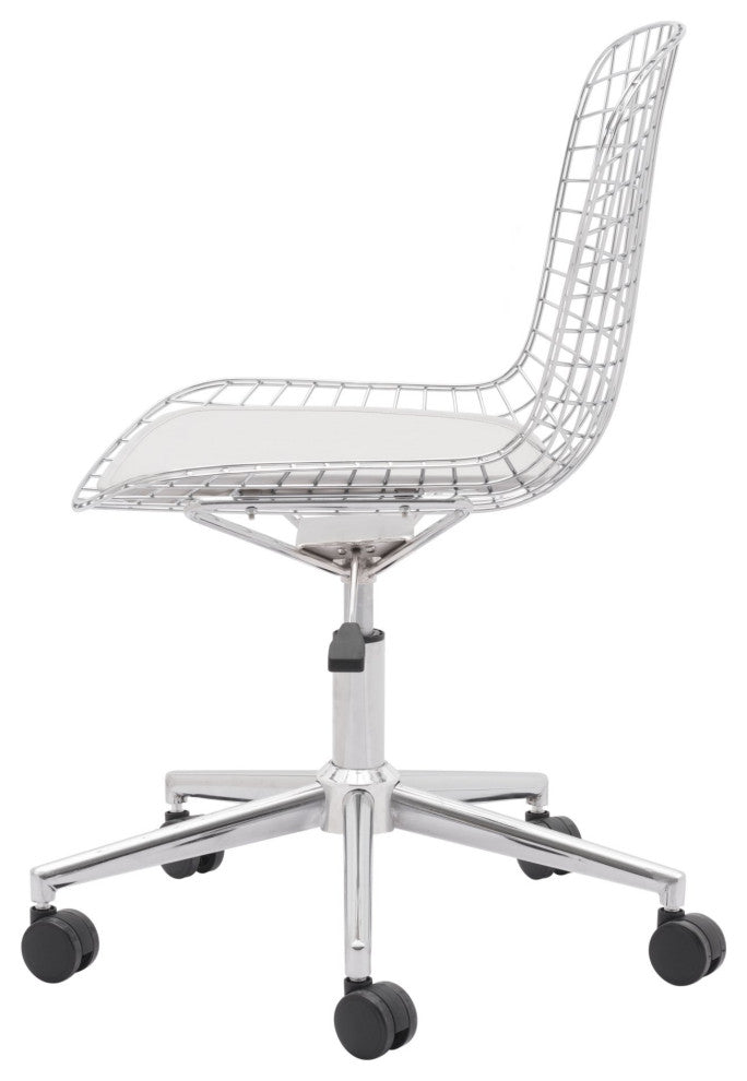 Computer Chair, Faux Vinyl Leather, Steel, Chrome, White, Home Business Office