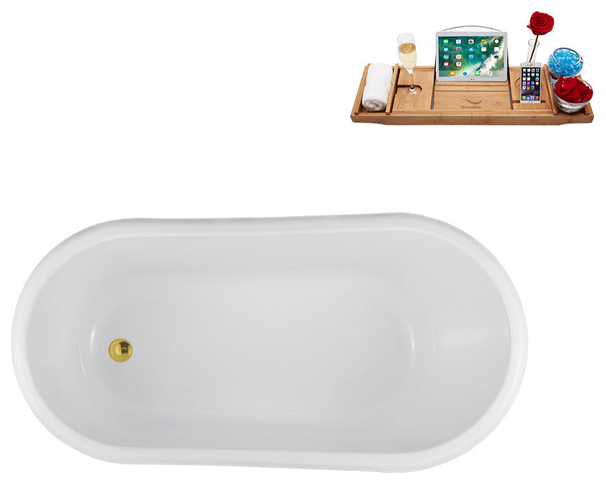 57'' Streamline N375BGM-IN-GLD Soaking Clawfoot Tub and Tray with Internal Drain