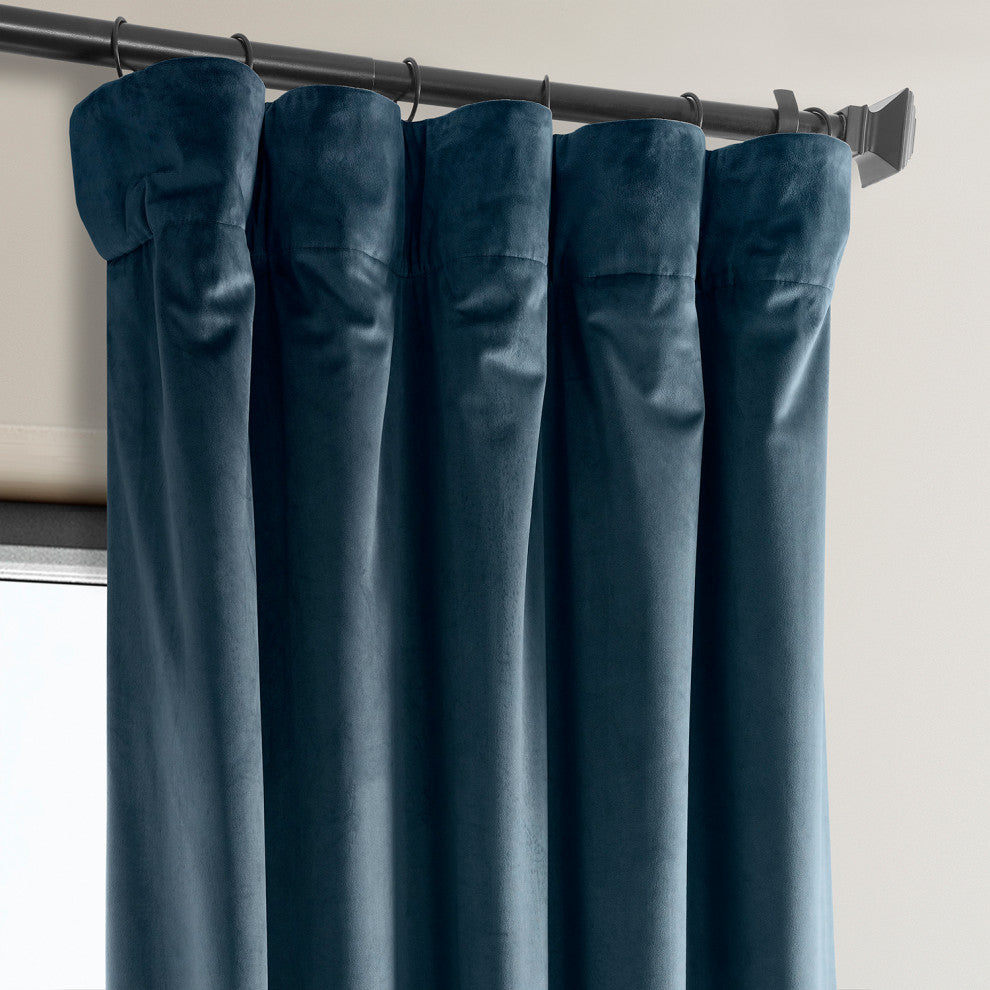Heritage Plush Velvet Curtain Single Panel, Avalon Blue, 50"x120"