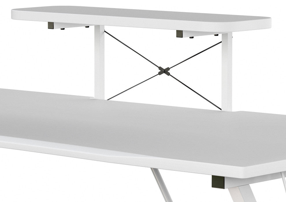 Gaming Desk with Cup Holder, Headphone Hook, and Monitor/Smartphone Stand, White