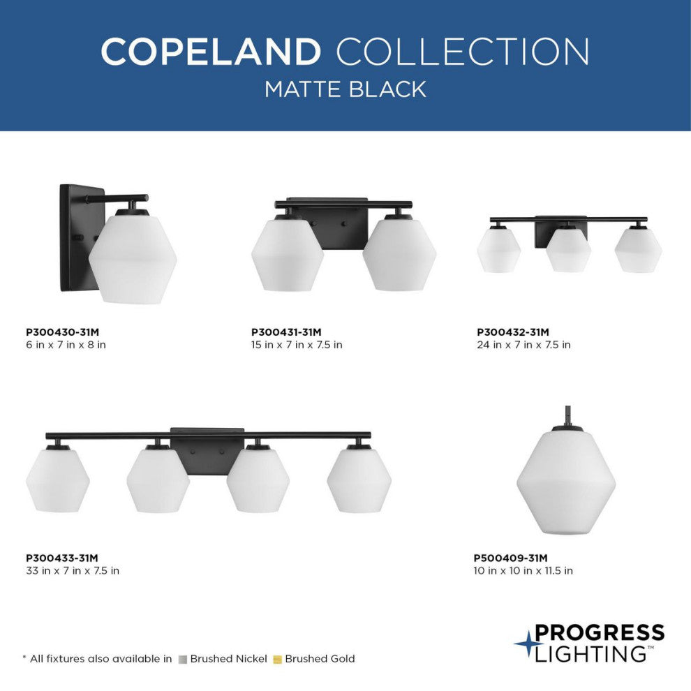 Copeland Collection Three-Light Matte Black Mid-Century Modern Vanity Light