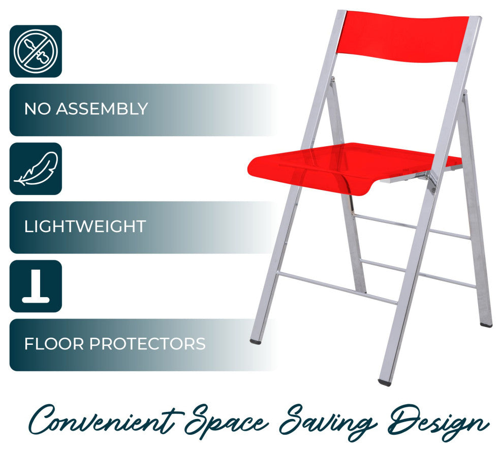 Menno Acrylic Folding Chairs Modern Stackable Foldable Dining Chair, Red
