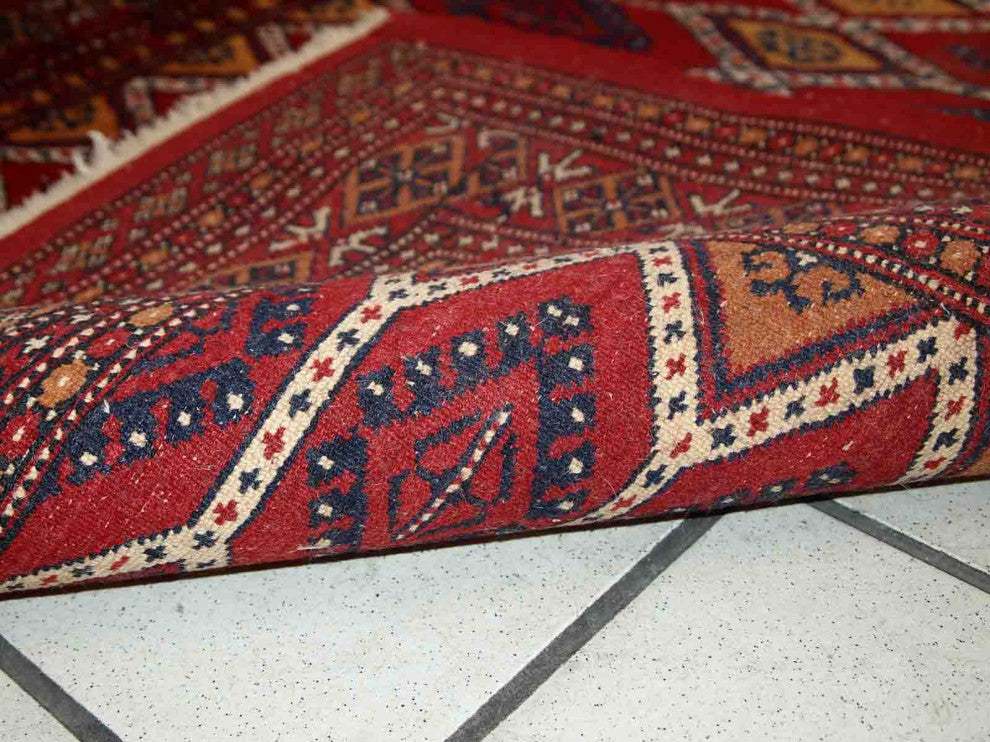Handmade Vintage Uzbek Bukhara Rug, 3.3'x4.9', 100cmx152cm 1960s
