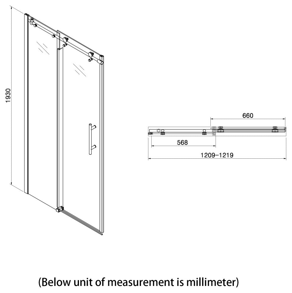 48" W x 76" H Frameless Single Sliding Shower Door, Matte Black