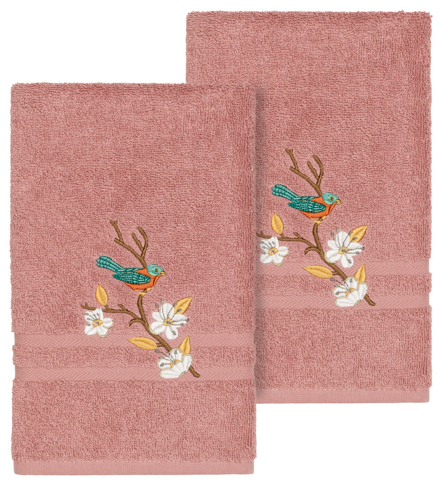 Linum Home Textiles Spring Time Embellished, Tea Rose, Hand Towel, 2-Piece Set