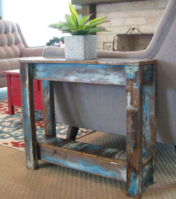 Heavily Distressed Blue Combo Side Table